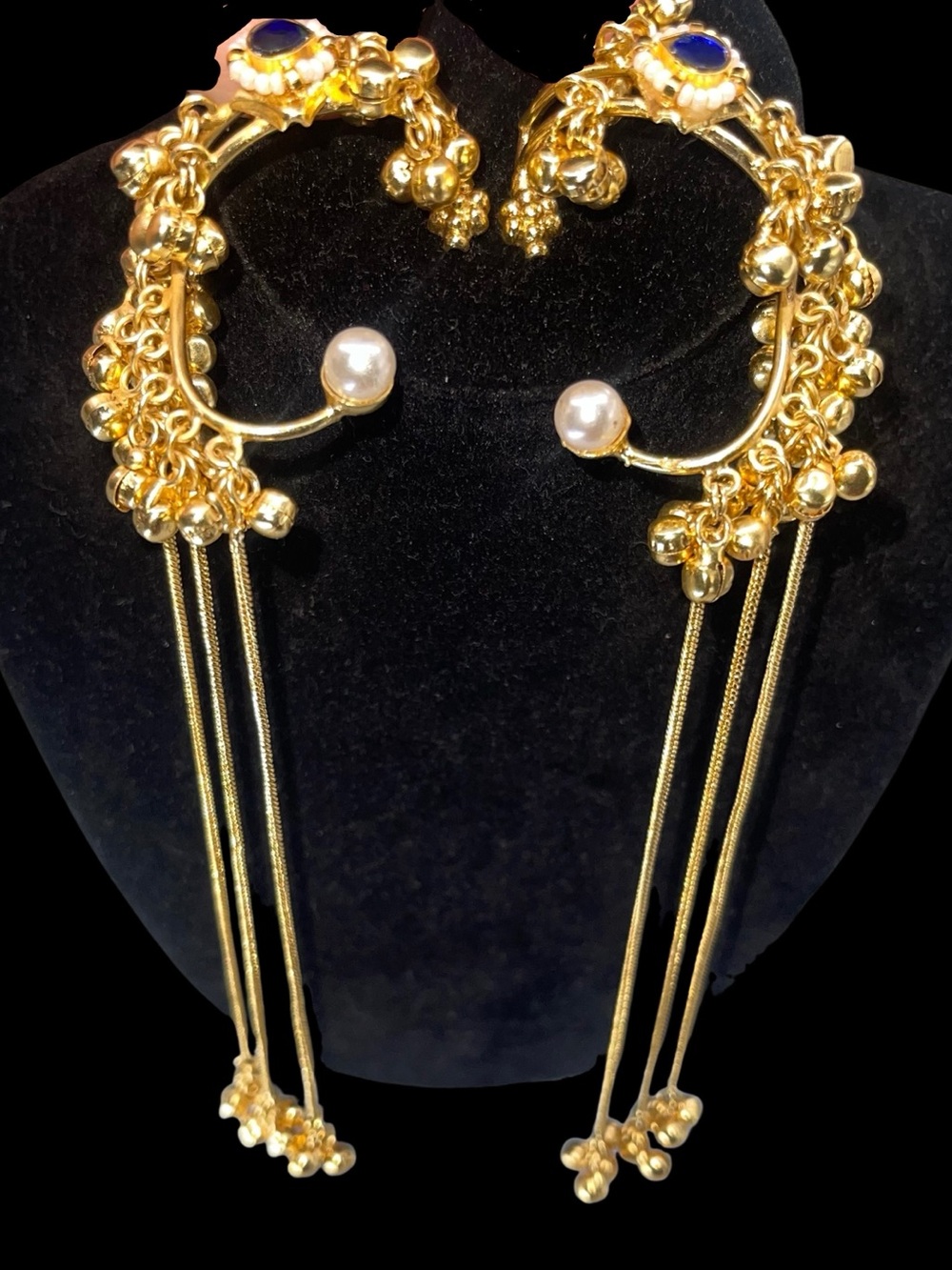 🆕 Indian Ear Cuffs Gold-tone Pearl & Chain Drop~Women Jewelry